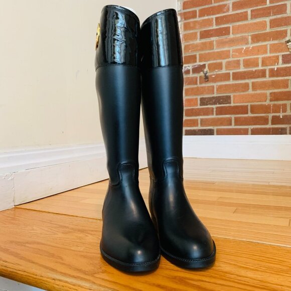 TORY BURCH Black Rain Riding Boots Boots AIGLE Women’s Size 7 B - Picture 8 of 16
